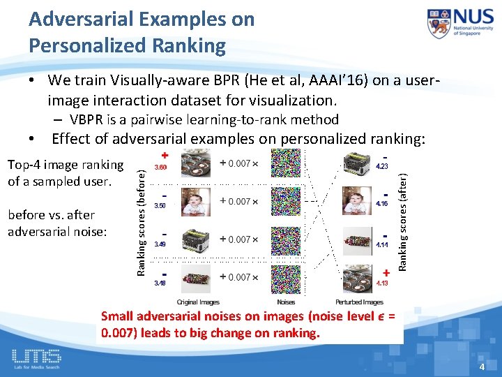 Adversarial Examples on Personalized Ranking • We train Visually-aware BPR (He et al, AAAI’