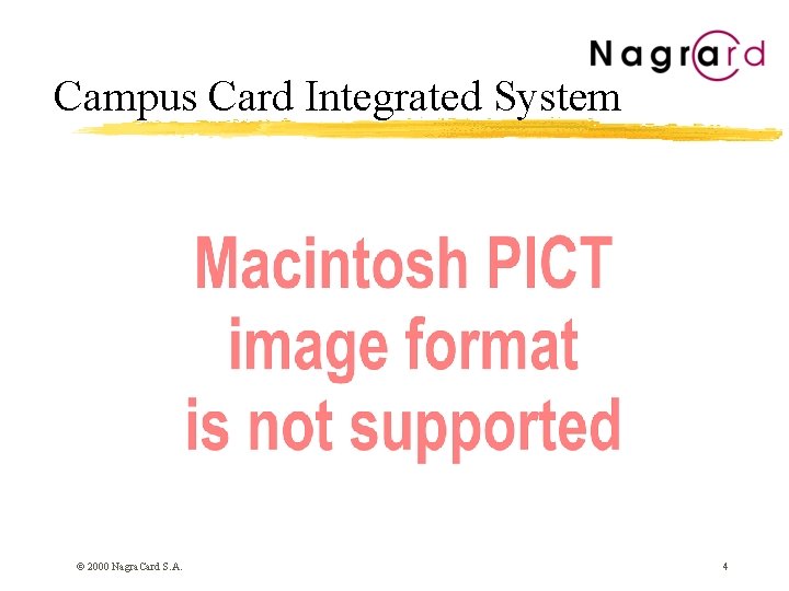 Campus Card Integrated System © 2000 Nagra. Card S. A. 4 