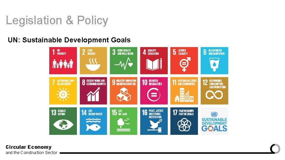 Legislation & Policy UN: Sustainable Development Goals Circular Economy and the Construction Sector 