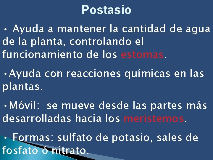 Postasio • Ayuda a mantener la cantidad de agua de la planta, controlando el
