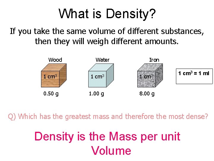 What is Density? If you take the same volume of different substances, then they
