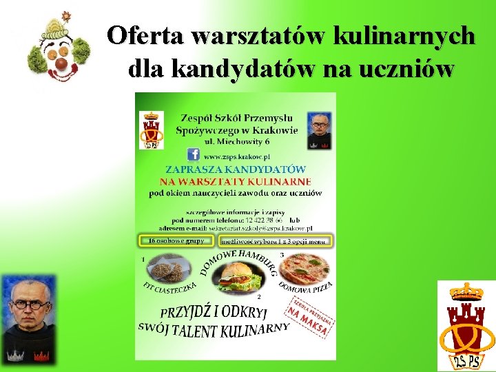 Oferta warsztatów kulinarnych dla kandydatów na uczniów 