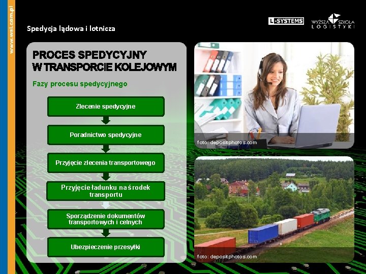 Spedycja lądowa i lotnicza Fazy procesu spedycyjnego Zlecenie spedycyjne Poradnictwo spedycyjne foto: depositphotos. com