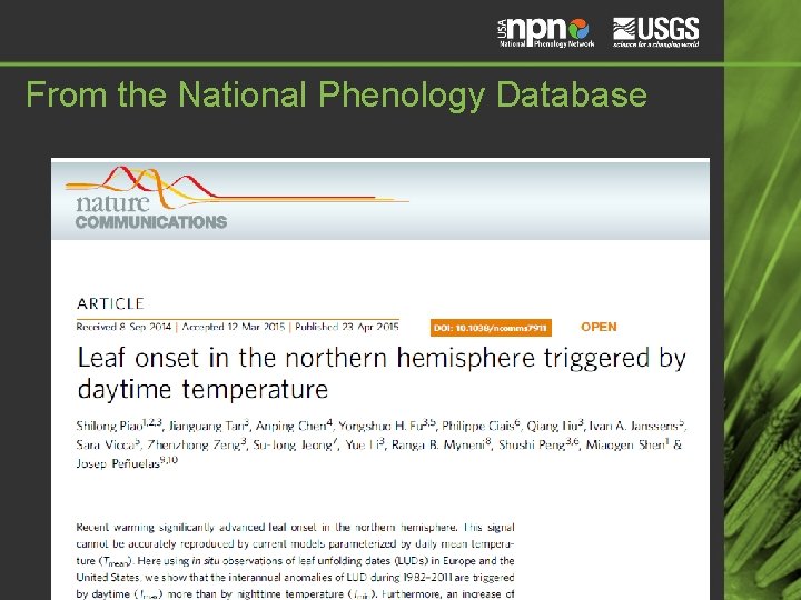 From the National Phenology Database From the National Phenology Database