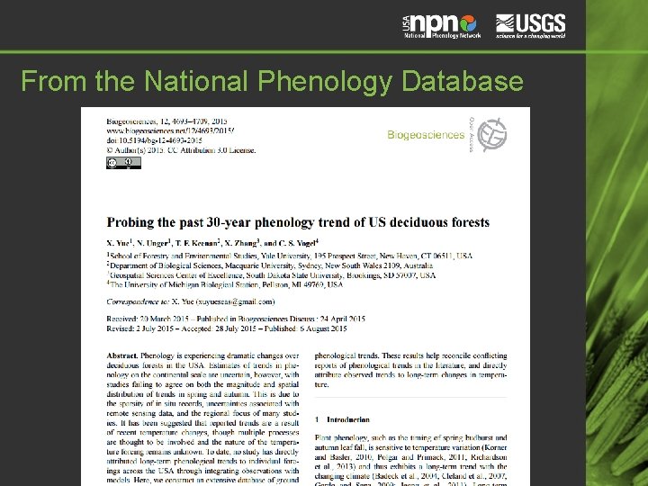 From the National Phenology Database From the National Phenology Database