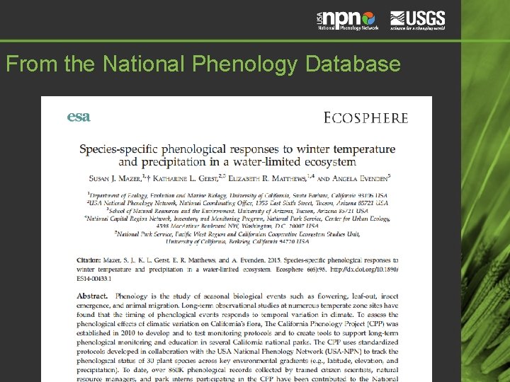 From the National Phenology Database From the National Phenology Database