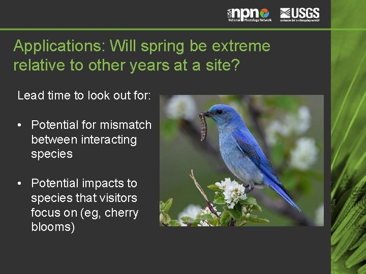 Applications: Will spring be extreme relative to other years at a site? Lead time Applications: Will spring be extreme relative to other years at a site? Lead time