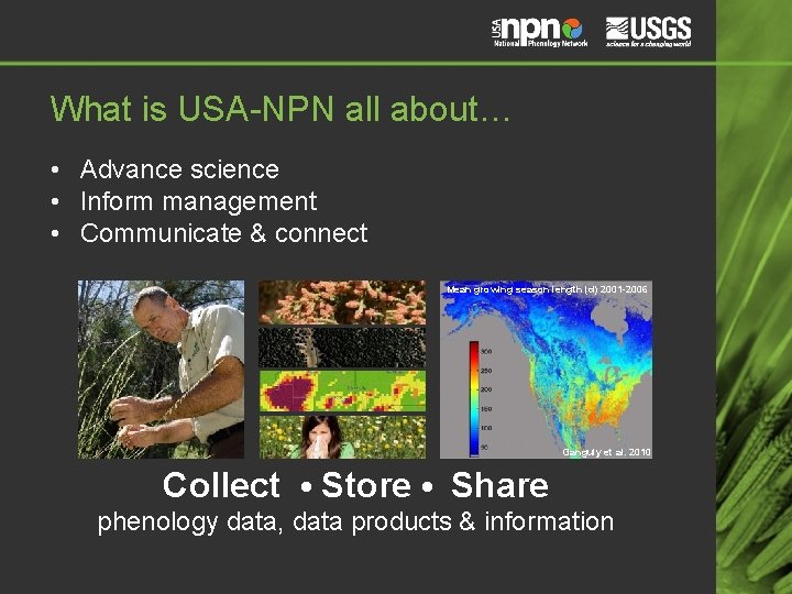 What is USA-NPN all about… • Advance science • Inform management • Communicate & What is USA-NPN all about… • Advance science • Inform management • Communicate &