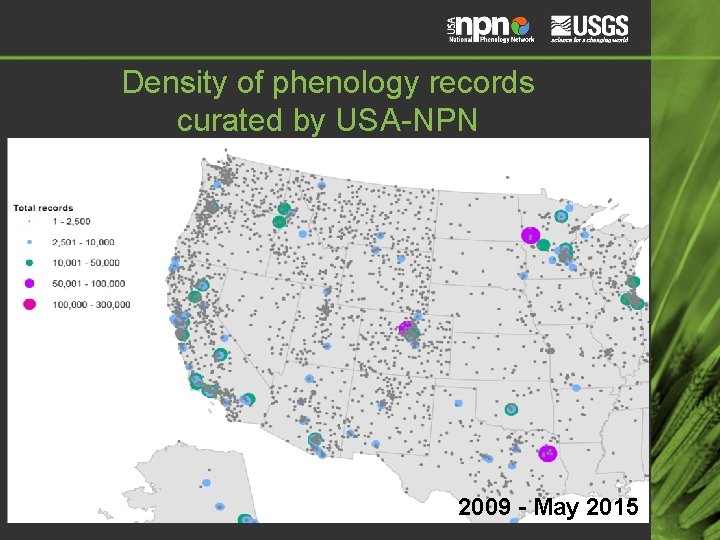 Density of phenology records curated by USA-NPN 2009 - May 2015 Density of phenology records curated by USA-NPN 2009 - May 2015