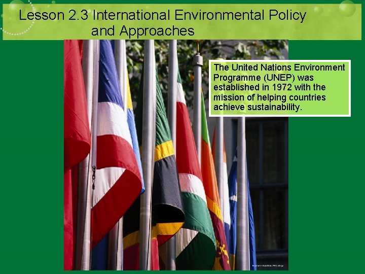Lesson 2. 3 International Environmental Policy and Approaches The United Nations Environment Programme (UNEP) Lesson 2. 3 International Environmental Policy and Approaches The United Nations Environment Programme (UNEP)