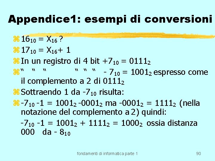 Appendice 1: esempi di conversioni z 1610 = X 16 ? z 1710 =