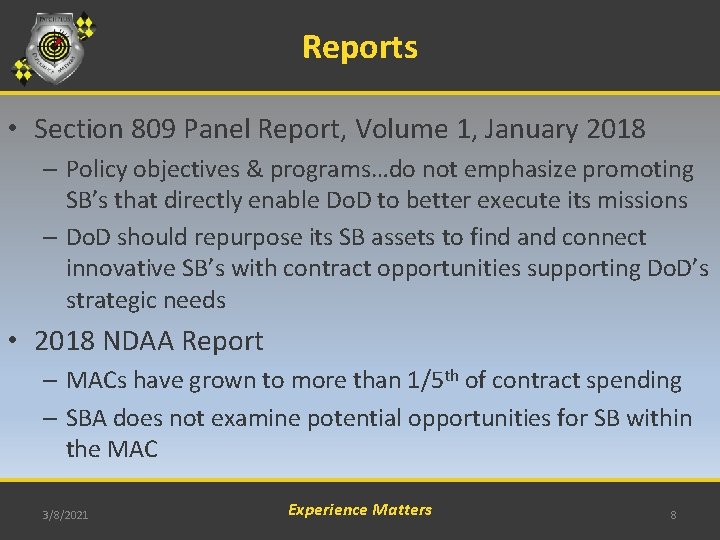 Reports • Section 809 Panel Report, Volume 1, January 2018 – Policy objectives &