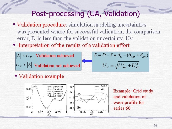Post-processing (UA, Validation) • Validation procedure: simulation modeling uncertainties was presented where for successful