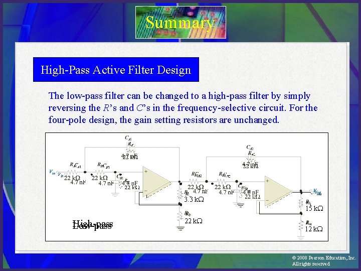 Summary High-Pass Active Filter Design The low-pass filter can be changed to a high-pass