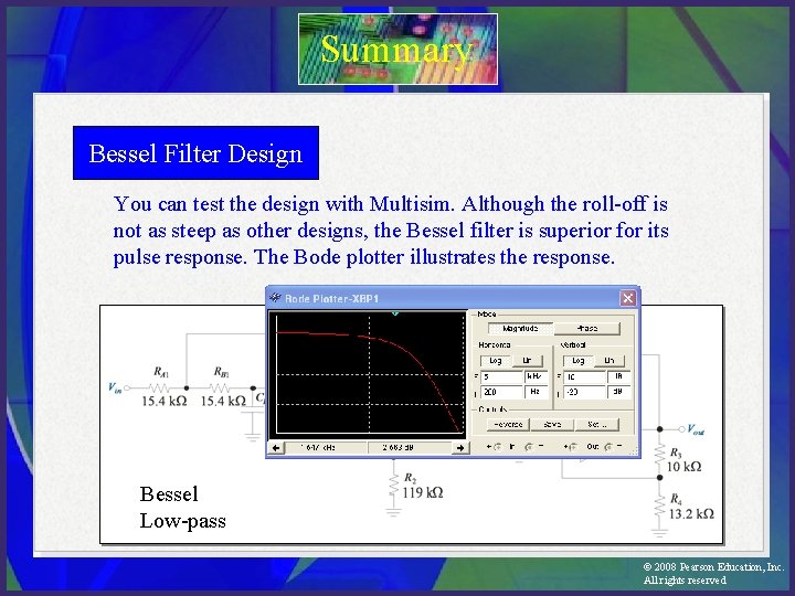 Summary Bessel Filter Design You can test the design with Multisim. Although the roll-off