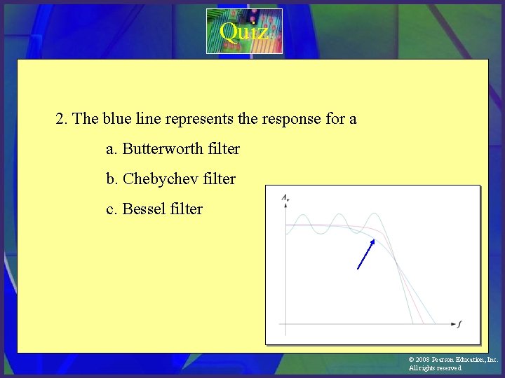 Quiz 2. The blue line represents the response for a a. Butterworth filter b.