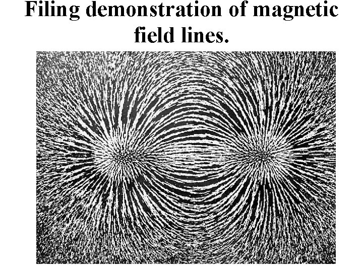 Filing demonstration of magnetic field lines. Filing demonstration of magnetic field lines.