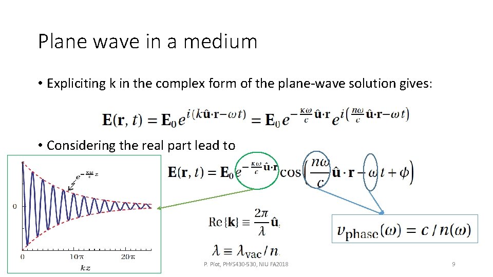Plane wave in a medium • Expliciting k in the complex form of the Plane wave in a medium • Expliciting k in the complex form of the