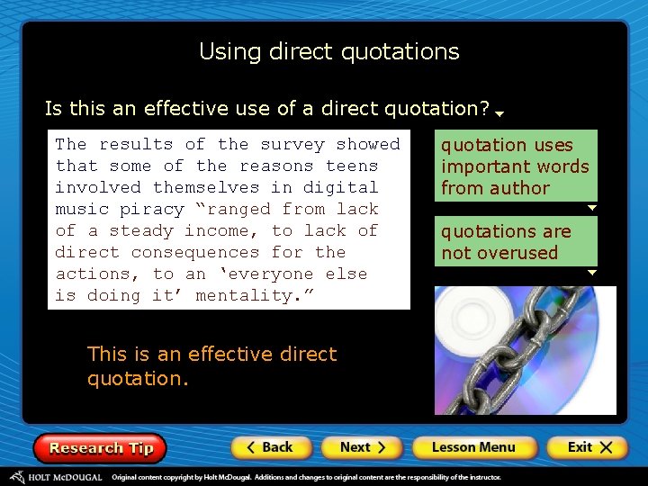 Using direct quotations Is this an effective use of a direct quotation? The results