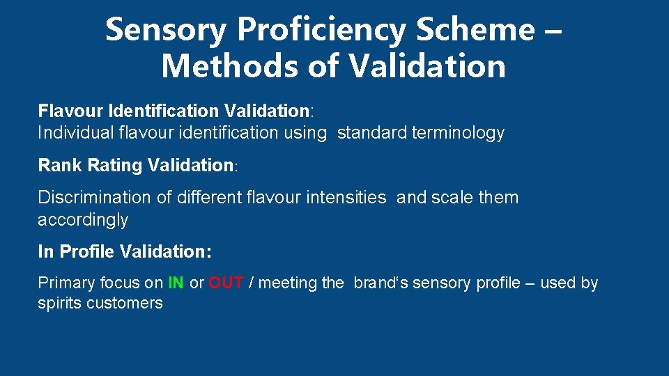 Sensory Proficiency Scheme – Methods of Validation Flavour Identification Validation: Individual flavour identification using