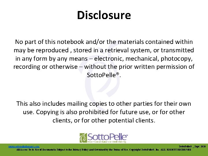 Disclosure No part of this notebook and/or the materials contained within may be reproduced
