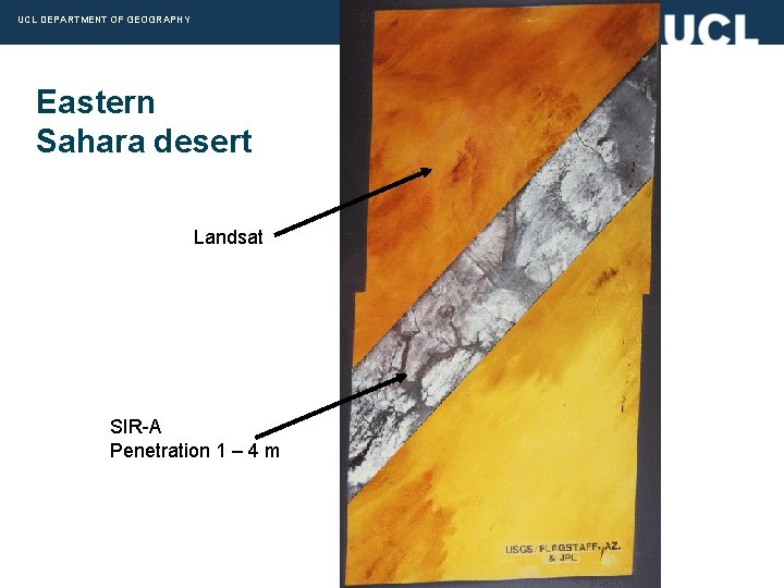UCL DEPARTMENT OF GEOGRAPHY Eastern Sahara desert Landsat SIR-A Penetration 1 – 4 m