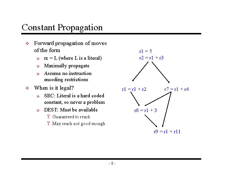 Constant Propagation v Forward propagation of moves of the form r 1 = 5