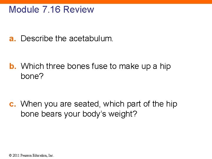 Module 7. 16 Review a. Describe the acetabulum. b. Which three bones fuse to