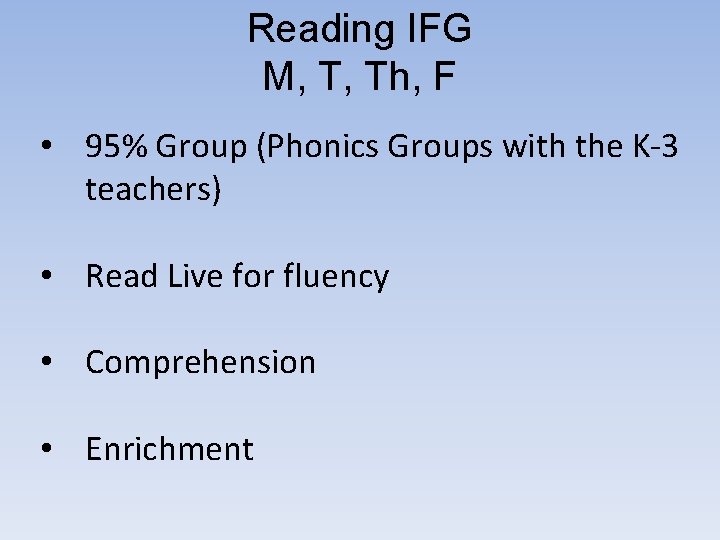 Reading IFG M, T, Th, F • 95% Group (Phonics Groups with the K-3