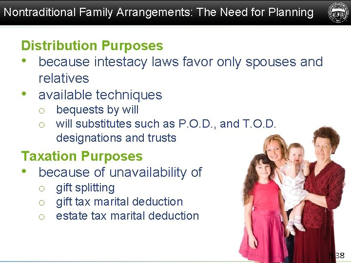 Nontraditional Family Arrangements: The Need for Planning Distribution Purposes • because intestacy laws favor