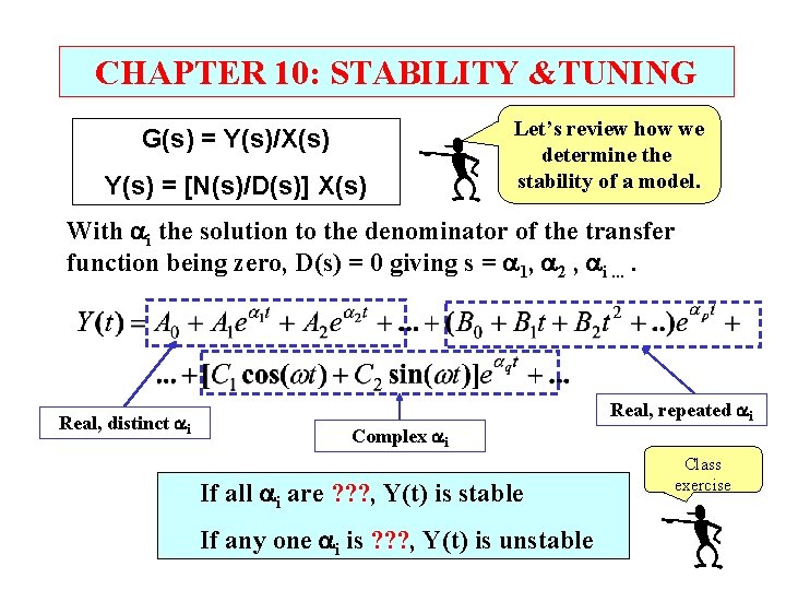 CHAPTER 10: STABILITY &TUNING G(s) = Y(s)/X(s) Y(s) = [N(s)/D(s)] X(s) Let’s review how