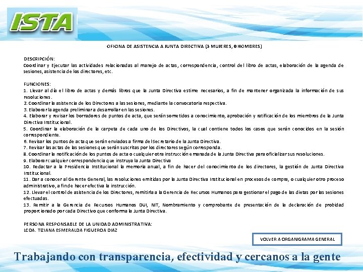 OFICINA DE ASISTENCIA A JUNTA DIRECTIVA (3 MUJERES, 0 HOMBRES) DESCRIPCIÓN: Coordinar y Ejecutar