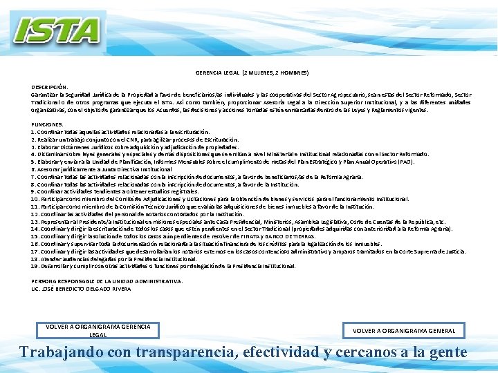 GERENCIA LEGAL (2 MUJERES, 2 HOMBRES) DESCRIPCIÓN: Garantizar la Seguridad Jurídica de la Propiedad