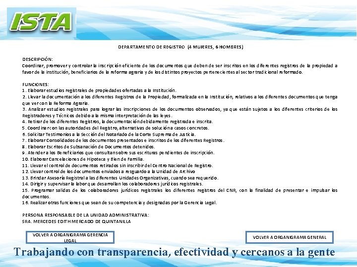 DEPARTAMENTO DE REGISTRO (4 MUJERES, 6 HOMBRES) DESCRIPCIÓN: Coordinar, promover y controlar la inscripción