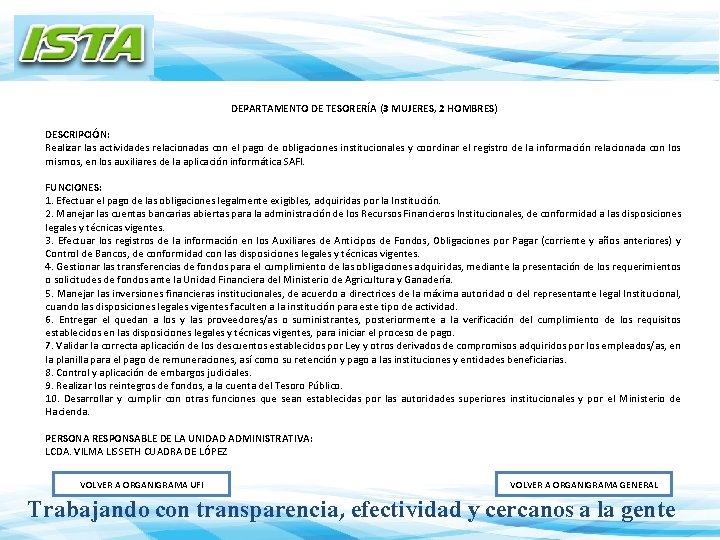 DEPARTAMENTO DE TESORERÍA (3 MUJERES, 2 HOMBRES) DESCRIPCIÓN: Realizar las actividades relacionadas con el