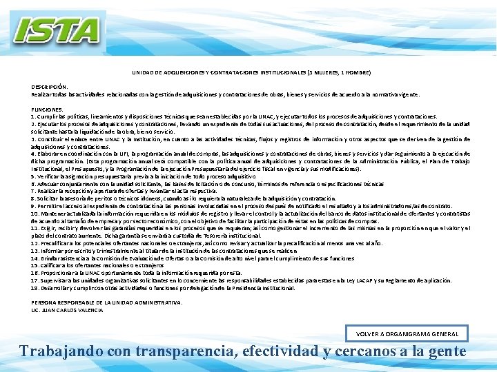UNIDAD DE ADQUISICIONES Y CONTRATACIONES INSTITUCIONALES (5 MUJERES, 1 HOMBRE) DESCRIPCIÓN: Realizar todas las
