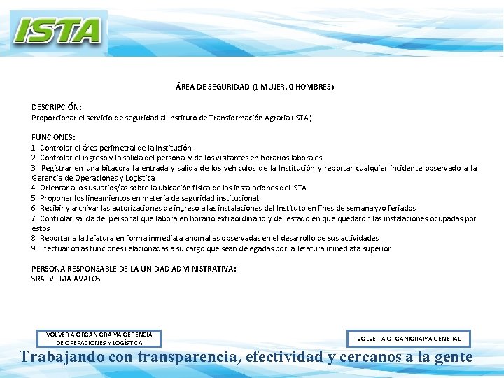 ÁREA DE SEGURIDAD (1 MUJER, 0 HOMBRES) DESCRIPCIÓN: Proporcionar el servicio de seguridad al