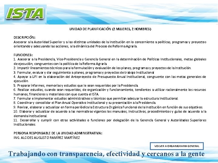 UNIDAD DE PLANIFICACIÓN (2 MUJERES, 2 HOMBRES) DESCRIPCIÓN: Asesorar a la Autoridad Superior y