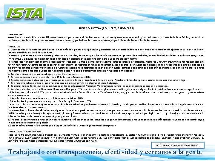 JUNTA DIRECTIVA (2 MUJERES, 8 HOMBRES) DESCRIPCIÓN: Garantizar el cumplimiento de los diferentes Decretos