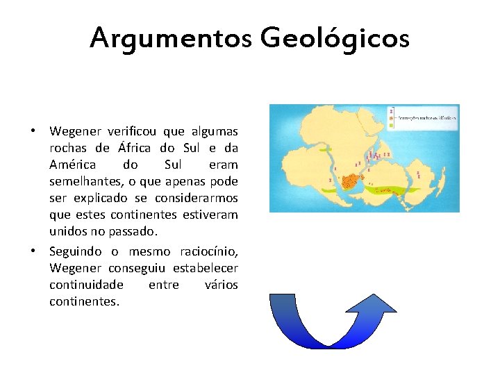 Argumentos Geológicos • Wegener verificou que algumas rochas de África do Sul e da