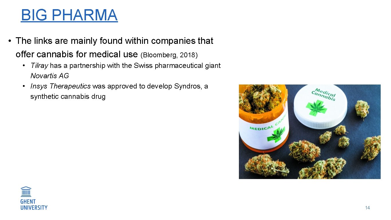 BIG PHARMA • The links are mainly found within companies that offer cannabis for