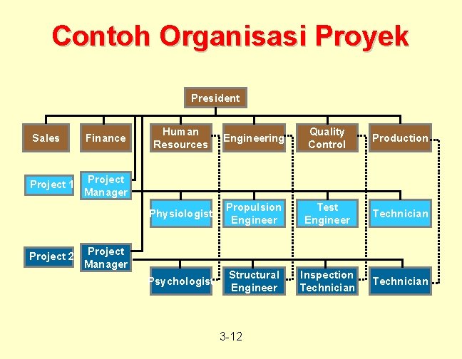 Contoh Organisasi Proyek President Sales Finance Project 1 Project Manager Project 2 Human Resources