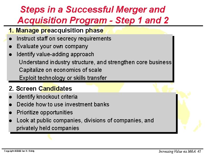 Steps in a Successful Merger and Acquisition Program - Step 1 and 2 1.