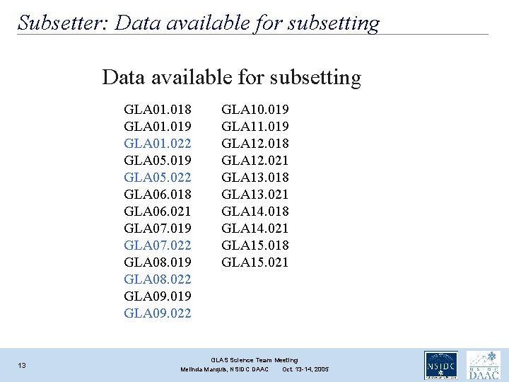 Subsetter: Data available for subsetting GLA 01. 018 GLA 01. 019 GLA 01. 022 Subsetter: Data available for subsetting GLA 01. 018 GLA 01. 019 GLA 01. 022