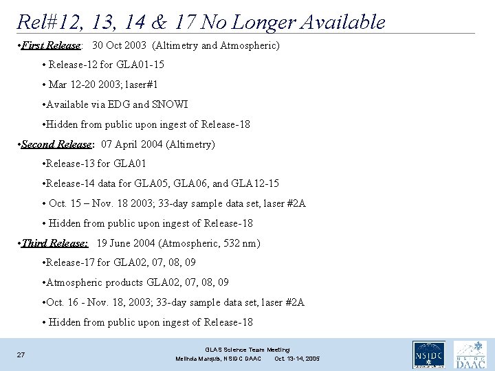 Rel#12, 13, 14 & 17 No Longer Available • First Release: 30 Oct 2003 Rel#12, 13, 14 & 17 No Longer Available • First Release: 30 Oct 2003