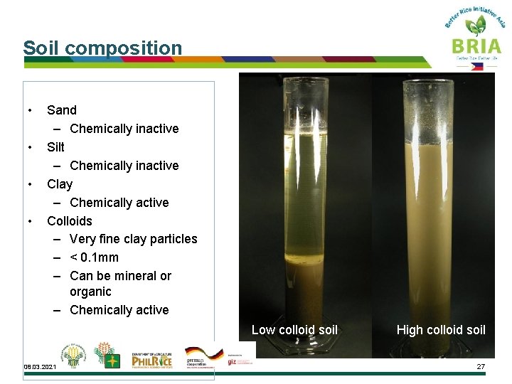 Soil composition • • Sand – Chemically inactive Silt – Chemically inactive Clay –