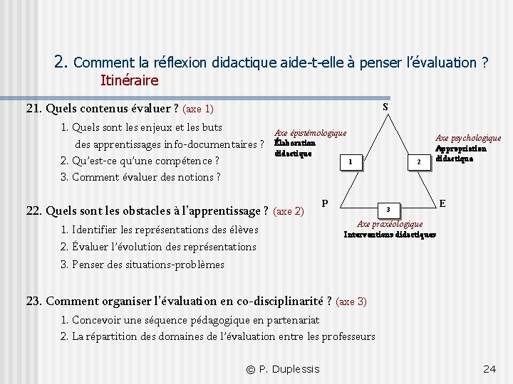 2. Comment la réflexion didactique aide-t-elle à penser l’évaluation ? Itinéraire 21. Quels contenus