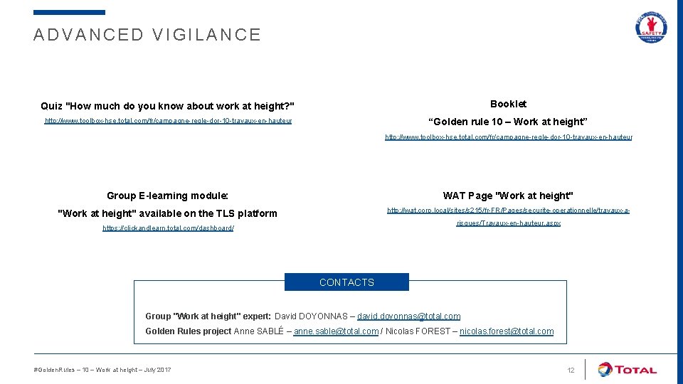 ADVANCED VIGILANCE Quiz "How much do you know about work at height? " Booklet