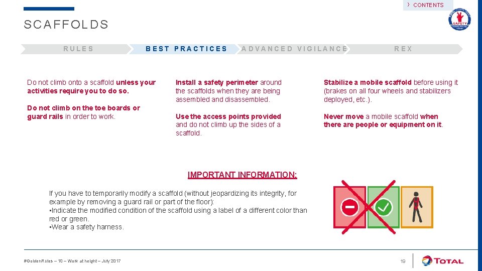 › CONTENTS SCAFFOLDS RULES BEST PRACTICES Do not climb onto a scaffold unless your