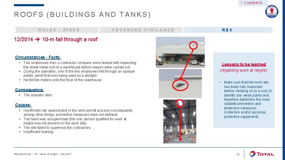 › CONTENTS ROOFS (BUILDINGS AND TANKS) RULES - RISKS ADVANCED VIGILANCE REX 12/2014 10